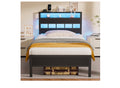 Twin Bed Frames with Charging Station and LED Lights, Twin Size Platform Bed with Metal Slats, Wood Headboard with 2-Tier Storage Shelves, No Box Spring Needed, Black Oak Amazon's Choice