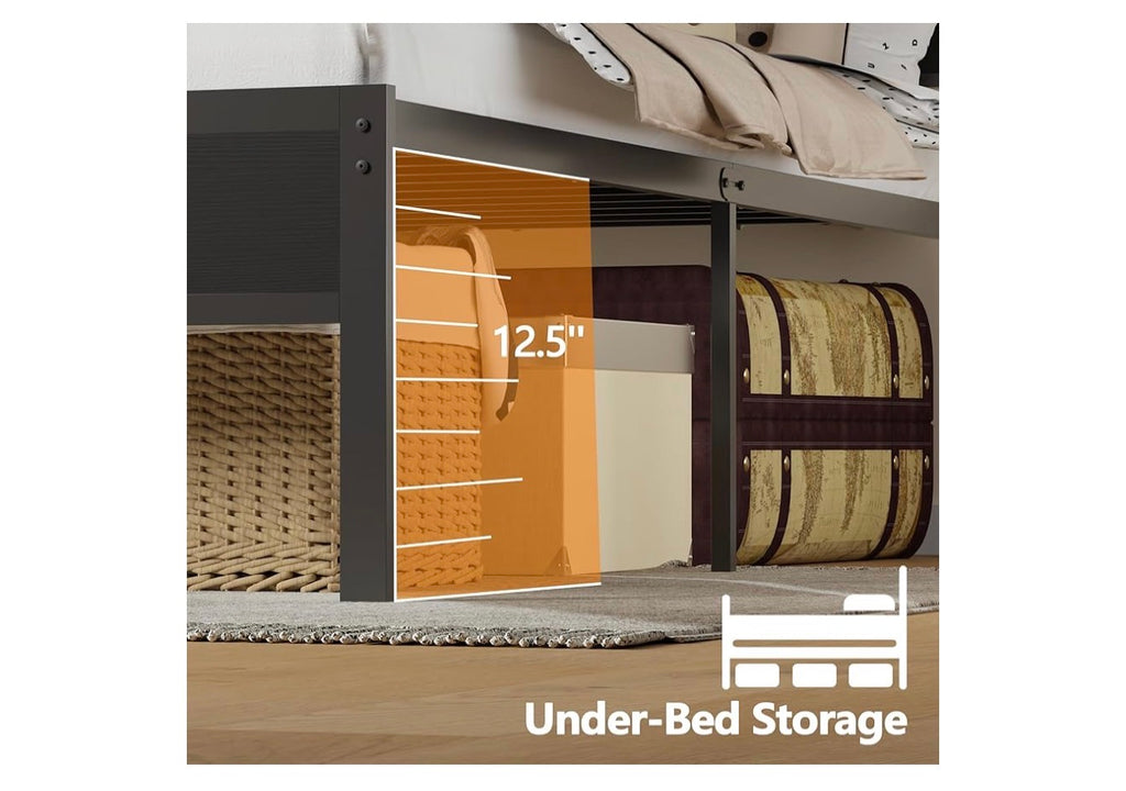Twin Bed Frames with Charging Station and LED Lights, Twin Size Platform Bed with Metal Slats, Wood Headboard with 2-Tier Storage Shelves, No Box Spring Needed, Black Oak Amazon's Choice