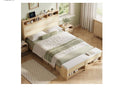 Full Size Platform Bed Frame with Storage Headboard and Charging Station, Modern Rattan Wood Bed with Shelves and Ottoman,Space Saving Bed Frame for Bedroom or Guest Room