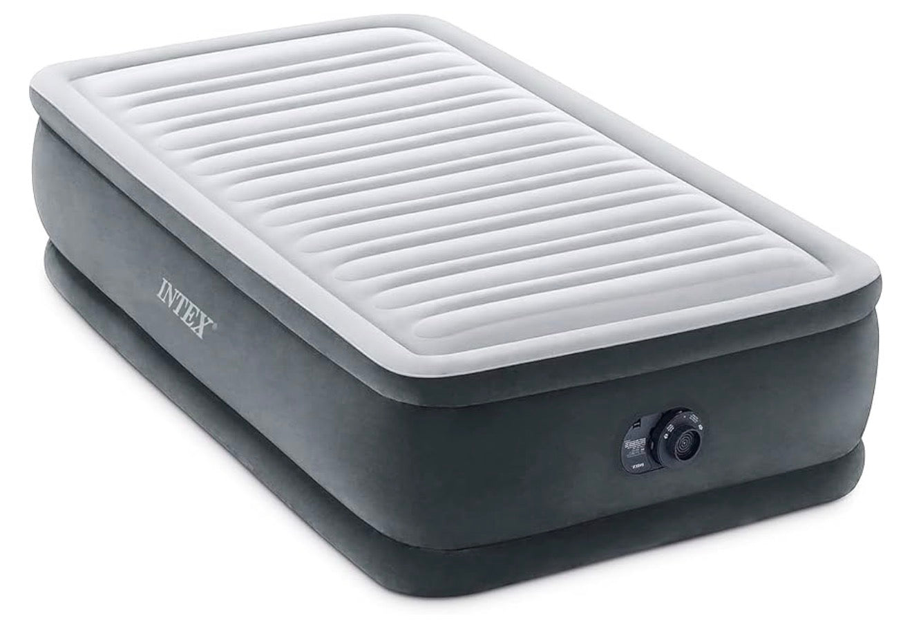 Twin Size Air Mattress, 18in Height, Built-in Pump, Dura-Beam Deluxe Comfort-Plush - Portable Inflatable Blow-up Bed for Camping, Travel, Guests